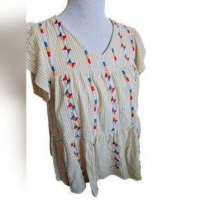 Haily & Co 100% Cotton Yellow Tiered Boho Top Size M.
